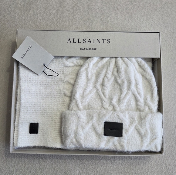 All Saints Accessories - ALLSAINTS Wool Blended Cable Beanie & Scarf Gift Box